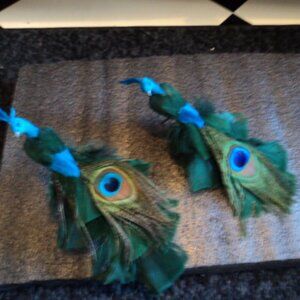vintage peacock feather bird ornaments~ lot of 2